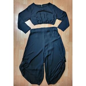 Two piece semi-sheer long sleeve top and pants set